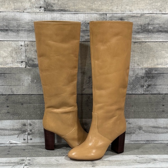 LOEFFLER RANDALL Goldy Knee-high Leather Boots In Khaki - Size - 7B - Picture 1 of 13